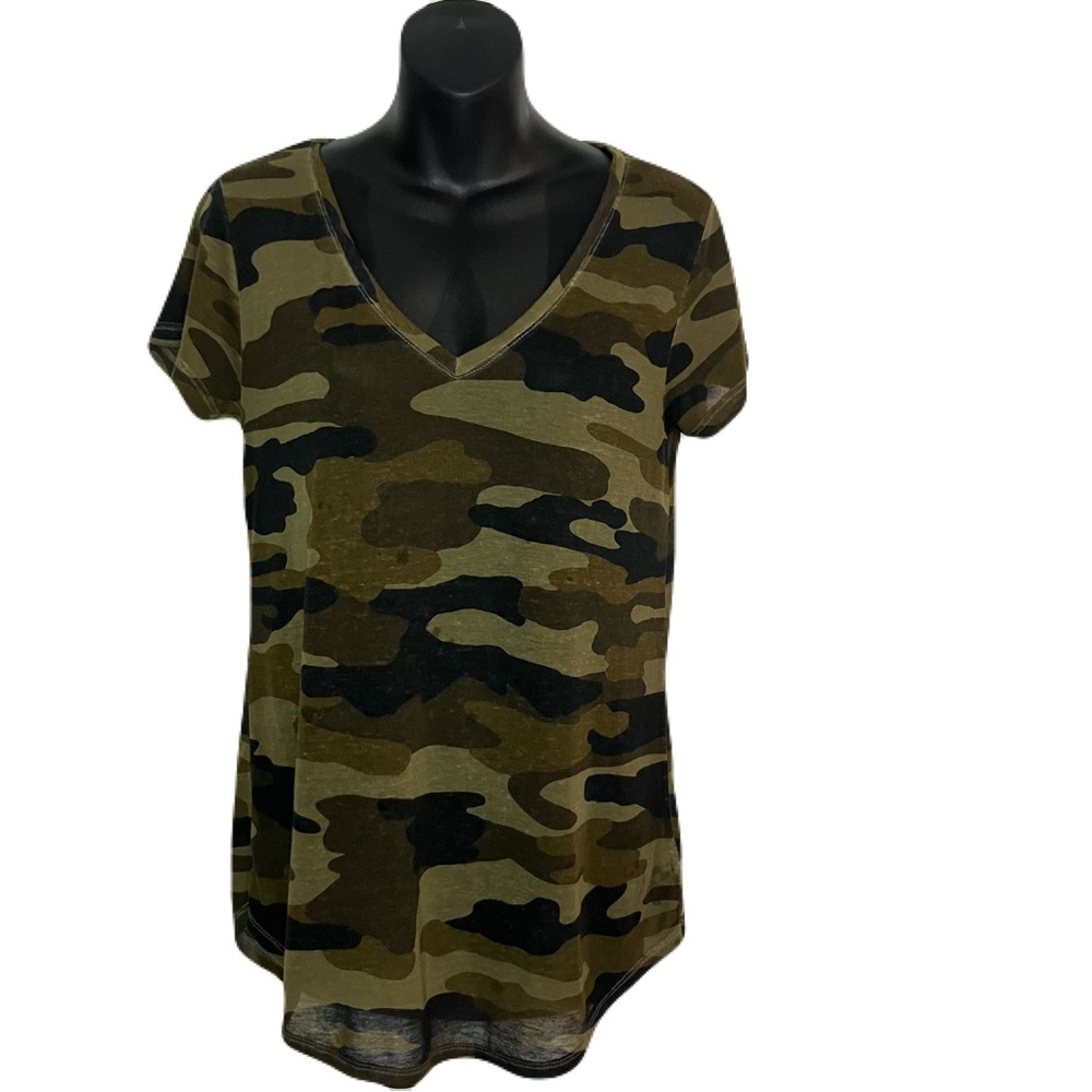 Lucky Brand Olive Camouflage Short Sleeve V-Neck Tee
